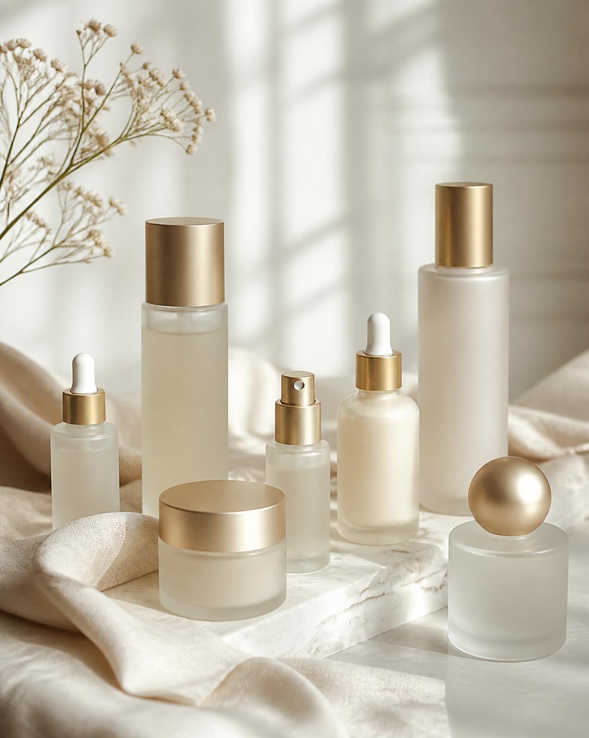 Nature morte de soins premium en verre dépoli